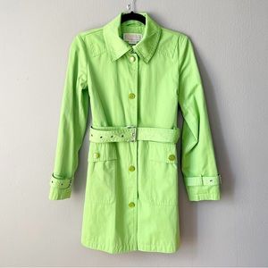 Michael Kors neon green belted button front trench coat
